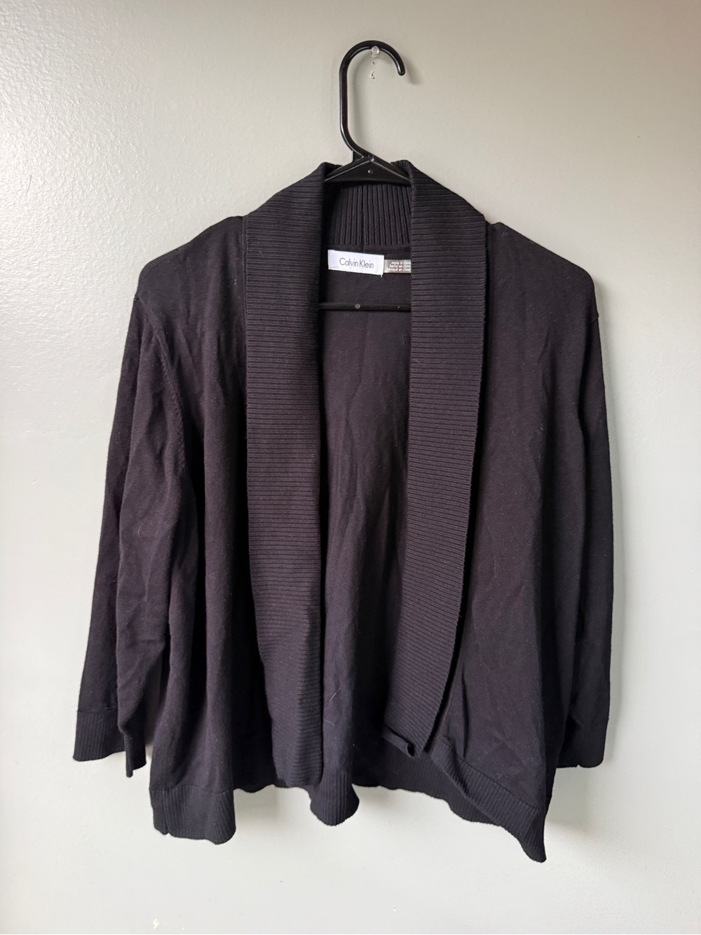 Calvin Klein Black Open Front Shawl Collar Cardigan